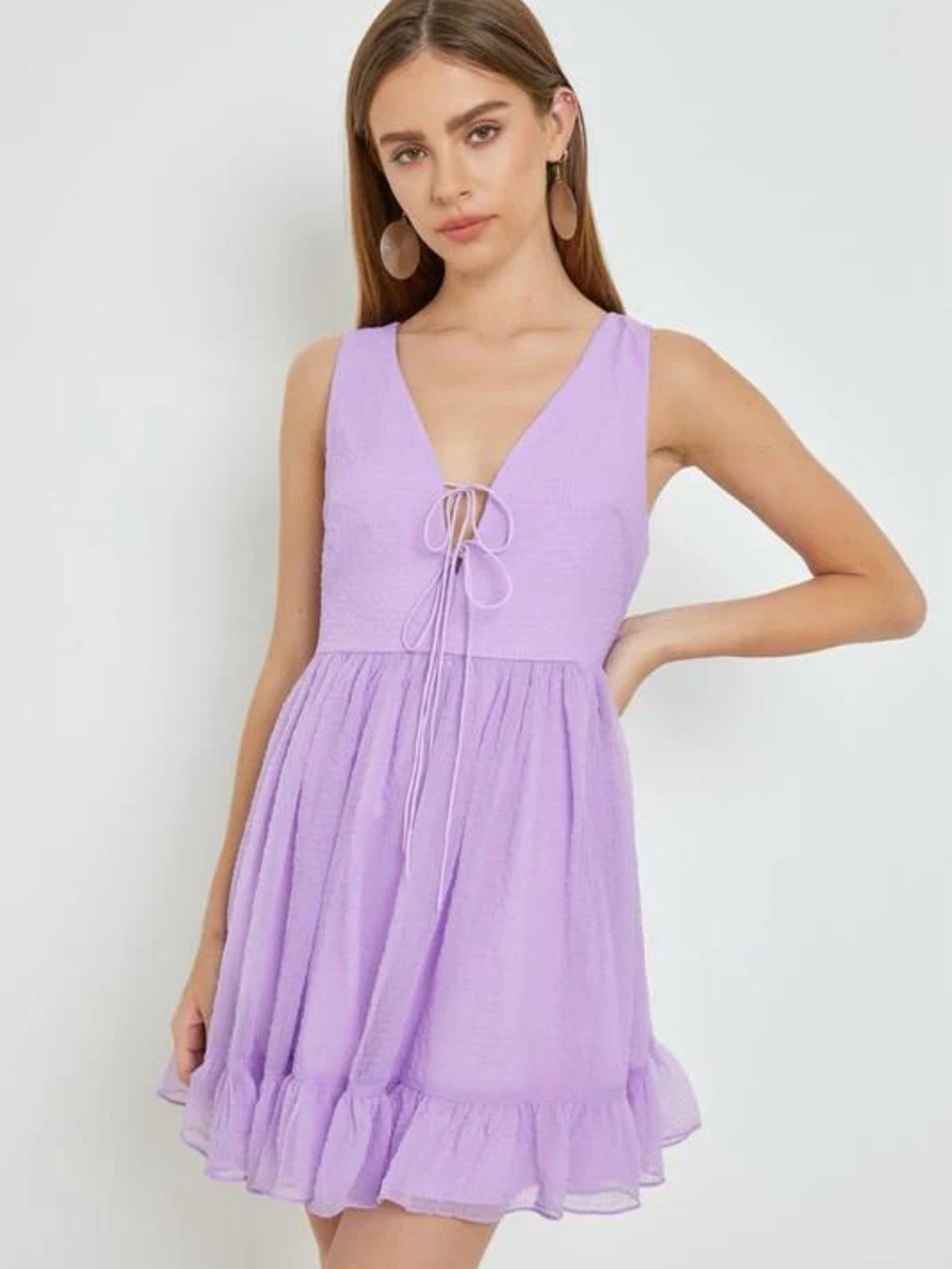 Mustard Seed Lavender Tie-Front Ruffle Mini Dress